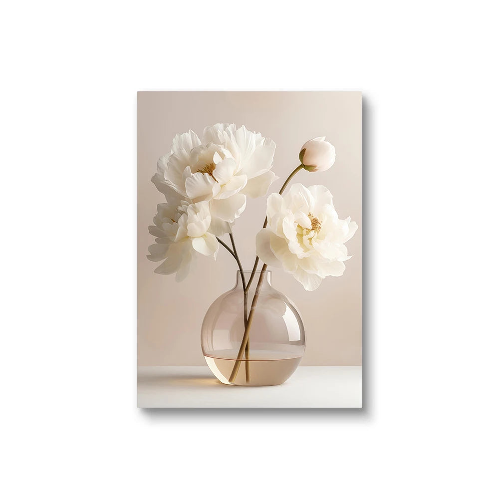Scandinavian Beige Peony Flower Art Poster Modern Flower Botanical Wall Decor Beautiful Art Canvas Print Home Bedroom Decor
