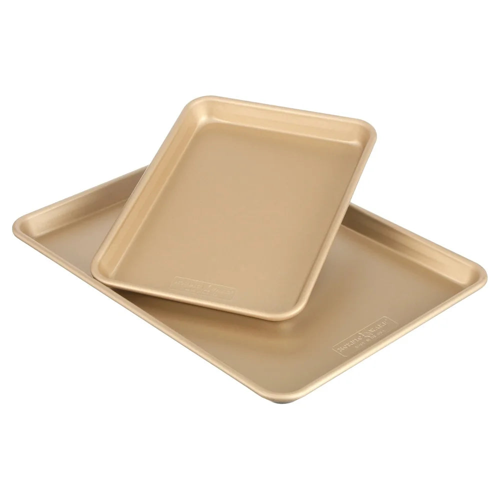 Nonstick Baking Sheets Set of 2 Metal Cookie and Baking Pans Rectangular Kitchen Cookware Baking Roasting Easy Cleanup