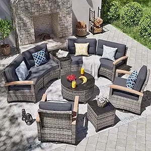 MKDK Outdoor Patio Furniture Set Curved Half Moon Sectional