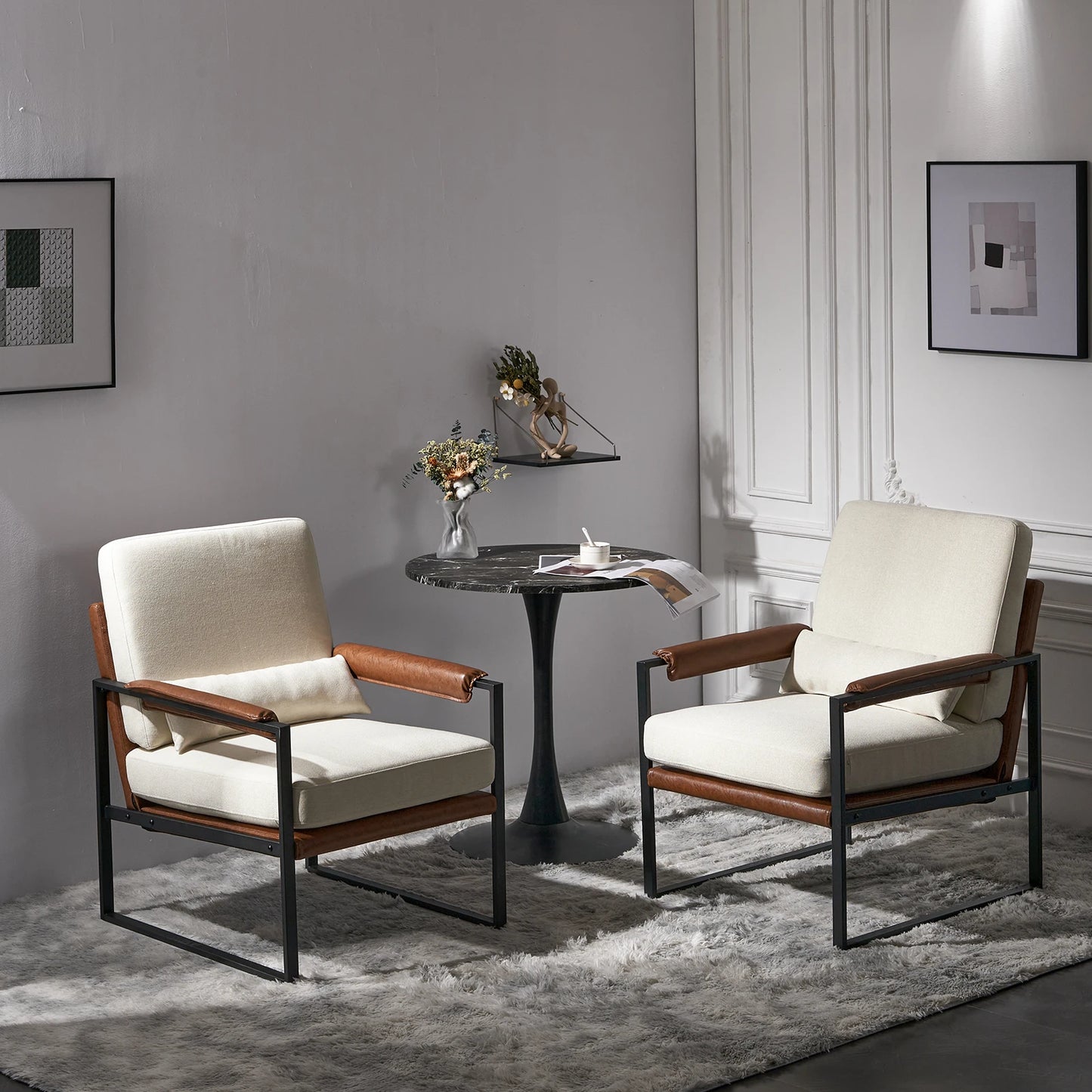 General Use Single Iron Frame Chair With Soft Leather Cover