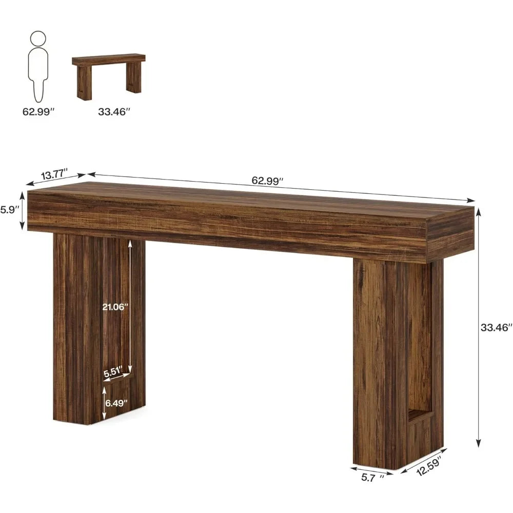 Farmhouse Console Table 63 Inch Long Narrow Sofa Table Behind The Couch Wooden Rectangular Entryway Table for Entrance