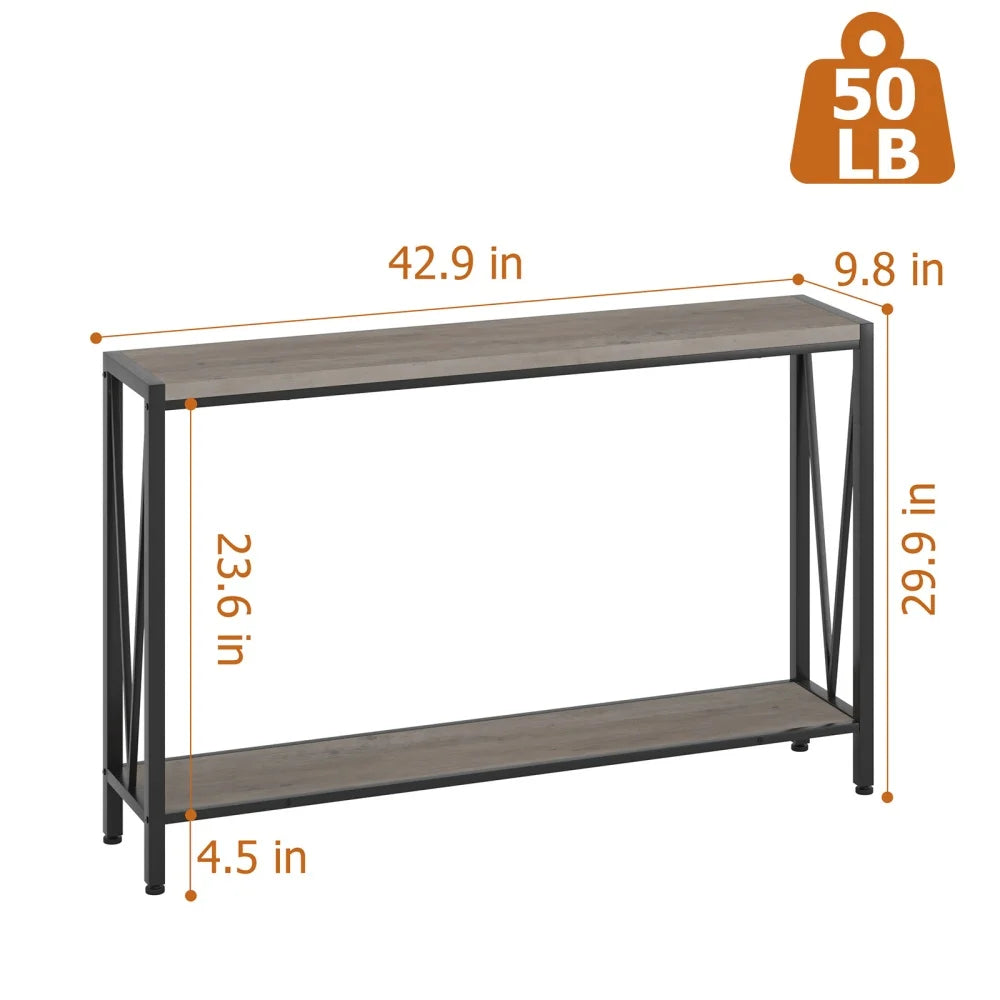 Industrial Console Table 2-Tier Entryway Table with Storage Narrow Sofa Table for Entryway Living Room Hallway Office