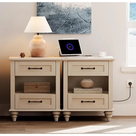 RBXC Set Of 2 End Tables With Charging Station Nightstands