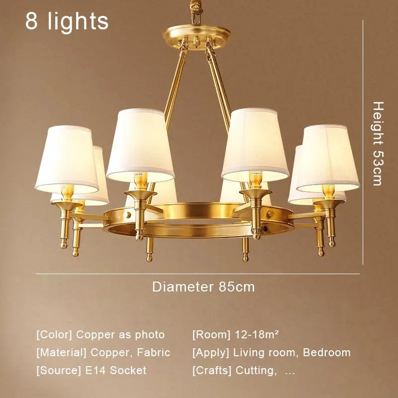 OWEN LYCA Copper LED Chandelier With Fabric Shade E14 Base