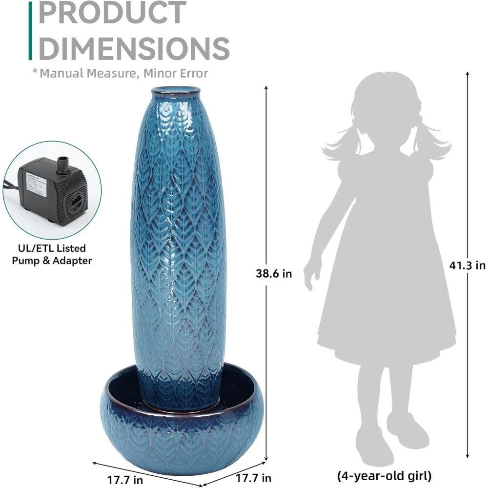 Autodaya Outdoor Ceramic Vase Water Fountain With LED Lights