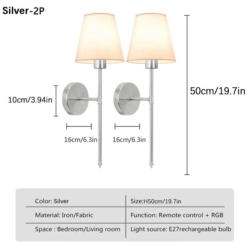 WADBTY Nordic Battery Operated RGB Wall Sconces 2 Piece Set