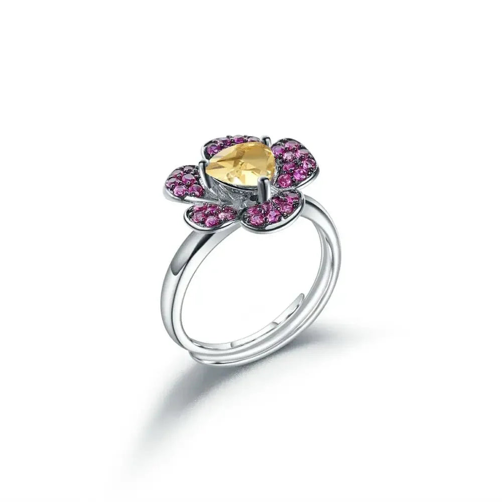 GEM'S BALLET Garnet Flower Ring Sterling Silver For Women