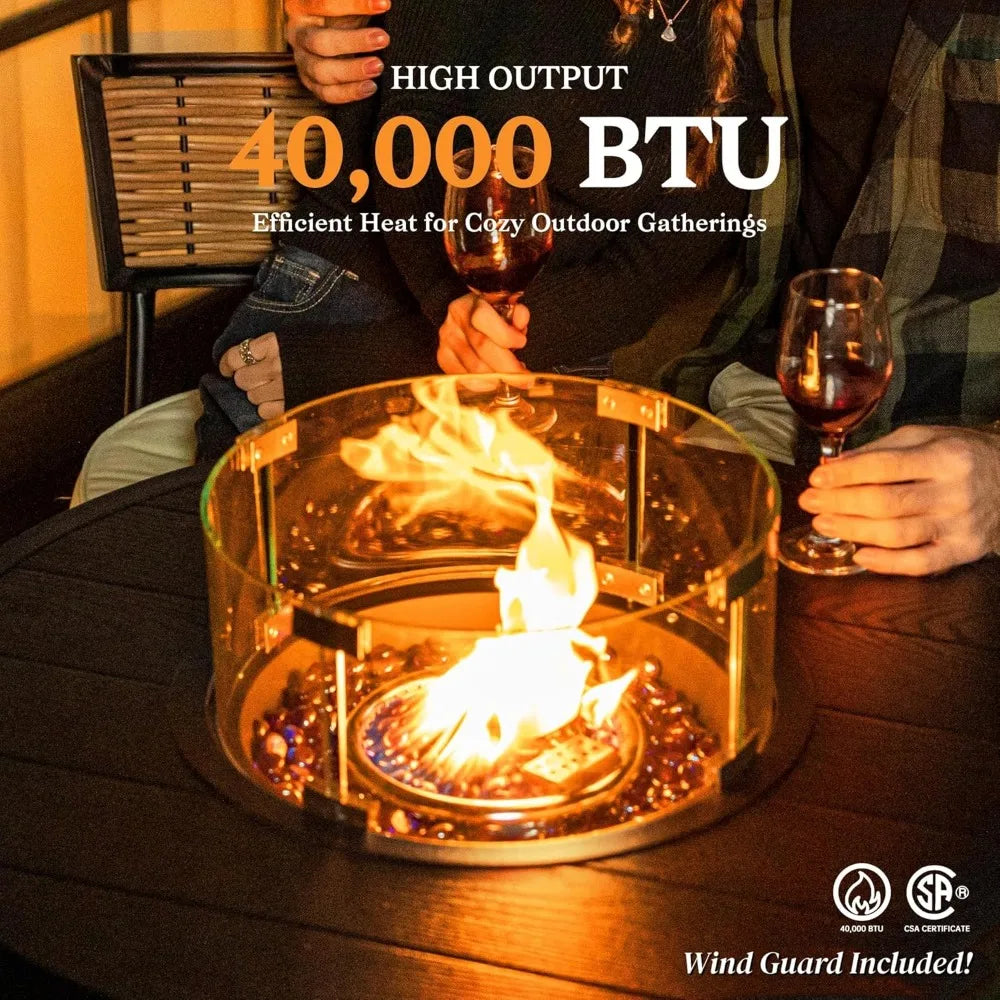 PIZZELLO Propane Fire Pit Table Outdoor Wicker Round