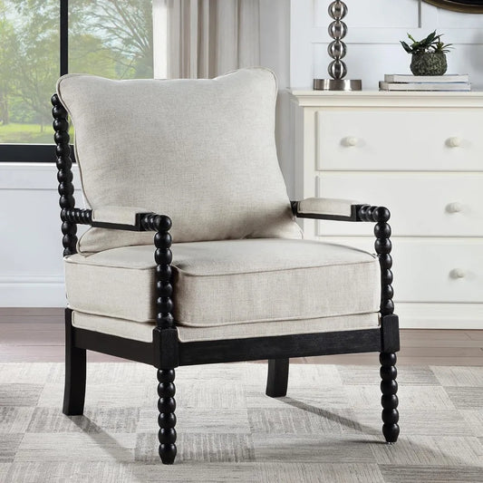 TANGXU Linen Spindle Back Accent Chair With Wood Frame