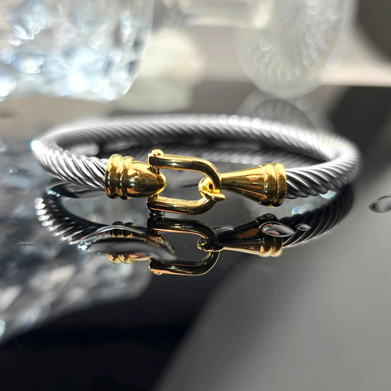 Kabolong Twisted Stainless Steel Cable Bracelet for Women