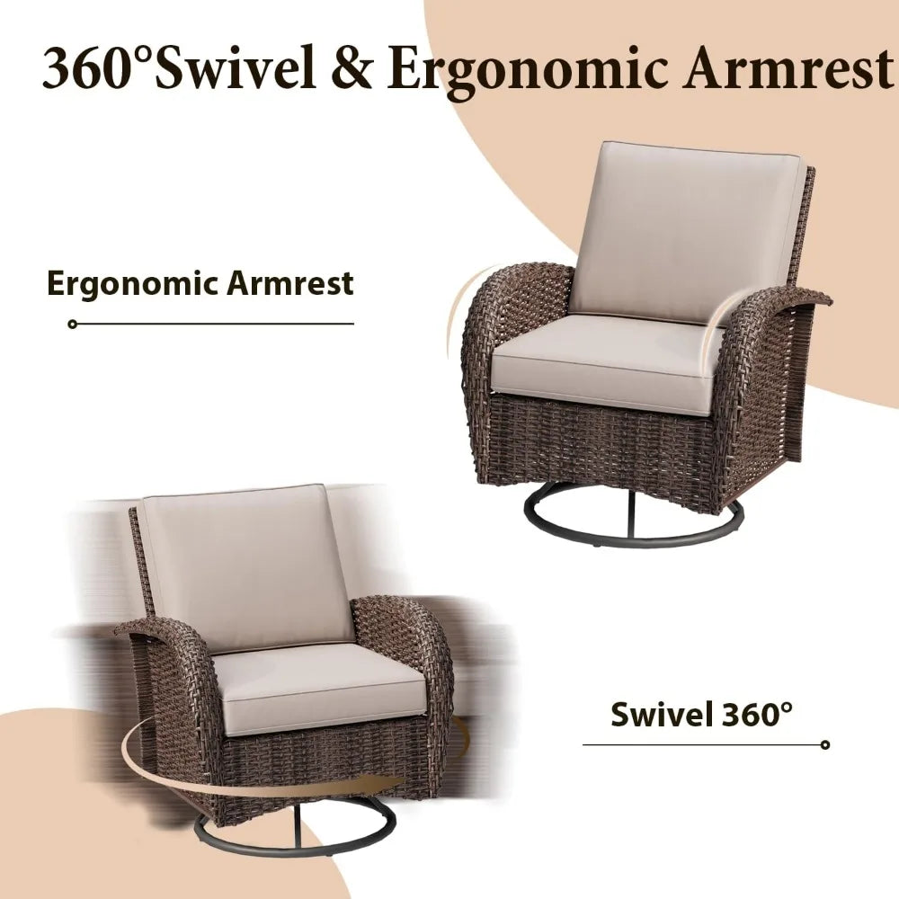 General Outdoor Swivel Chairs Set 6 Pieces Rattan Wicker