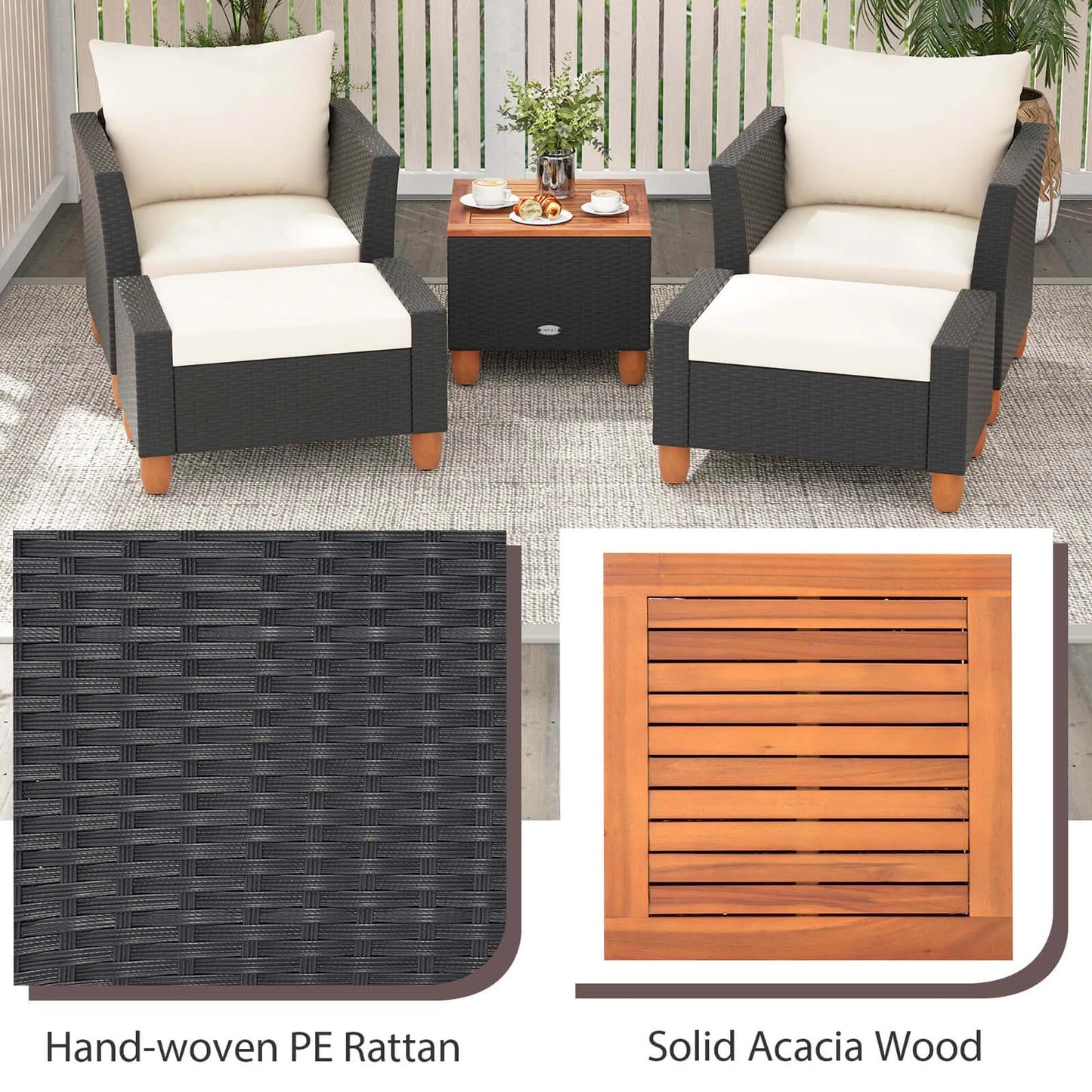 HOMASIS 5 Patio Set With Storage Table Ottomans Cushions