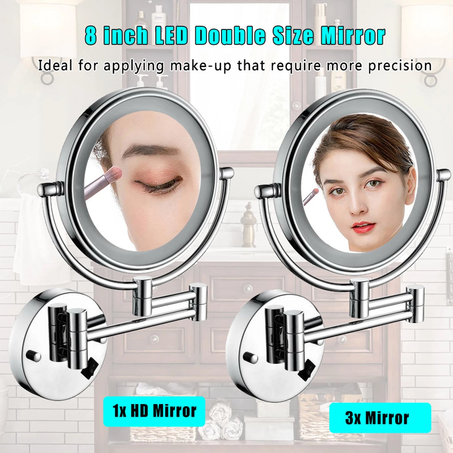 Hign Concerned LED Wall Mount Two Sided Magnifying Mirror