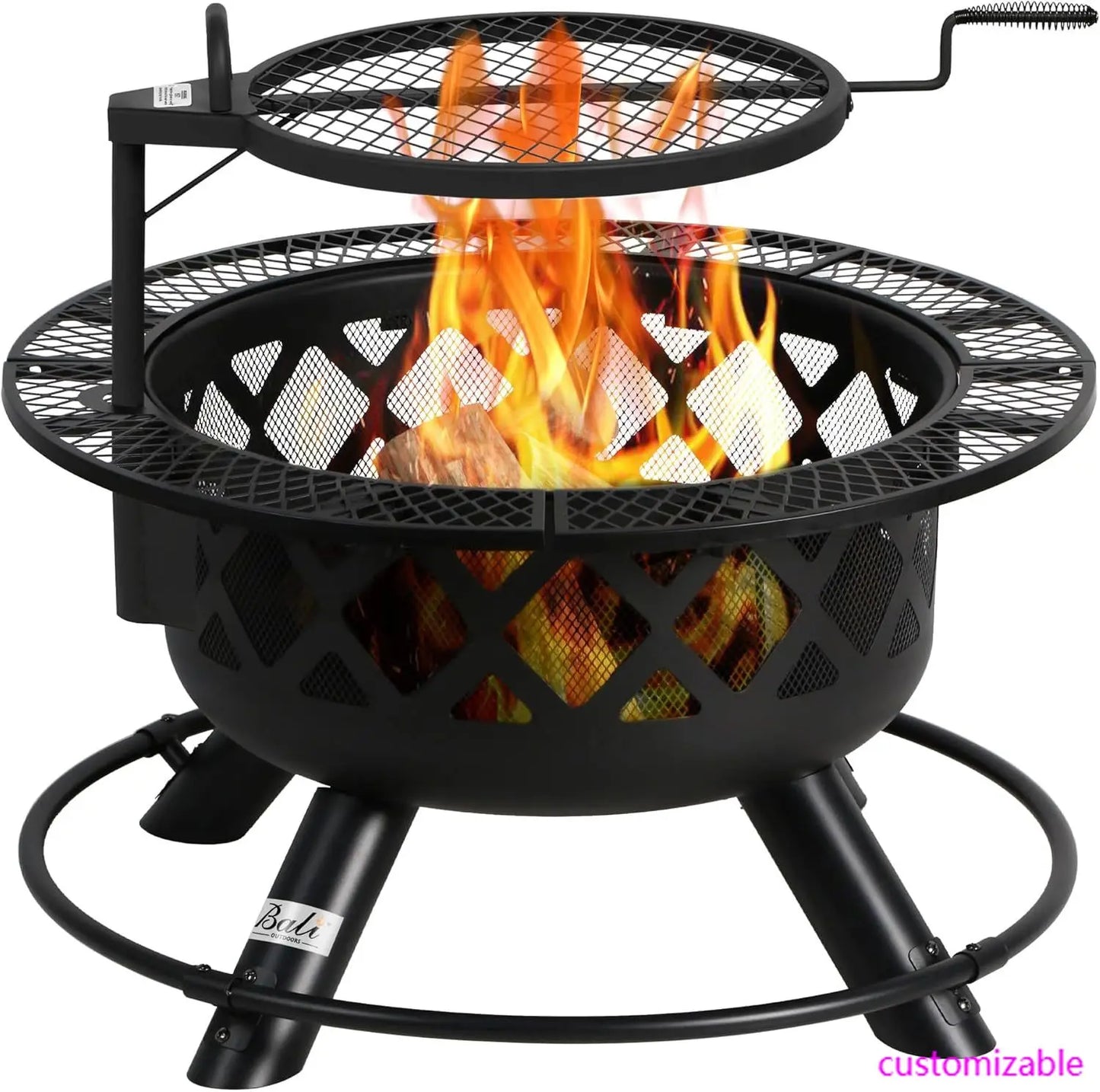 XMSJ Fire Pit With Poker Outdoor Wood Burning Grill