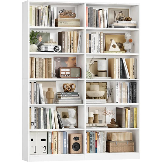 Six Tier Freestanding Wide Double Bookshelf Storage Shelves