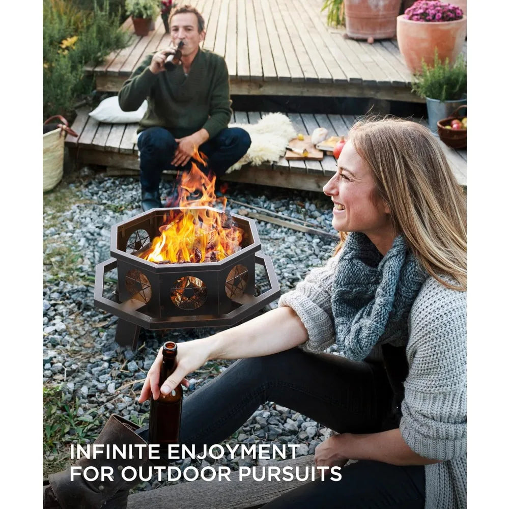 S Octagonal Outdoor Fire Pit Grill Wood Burning Heavy Duty