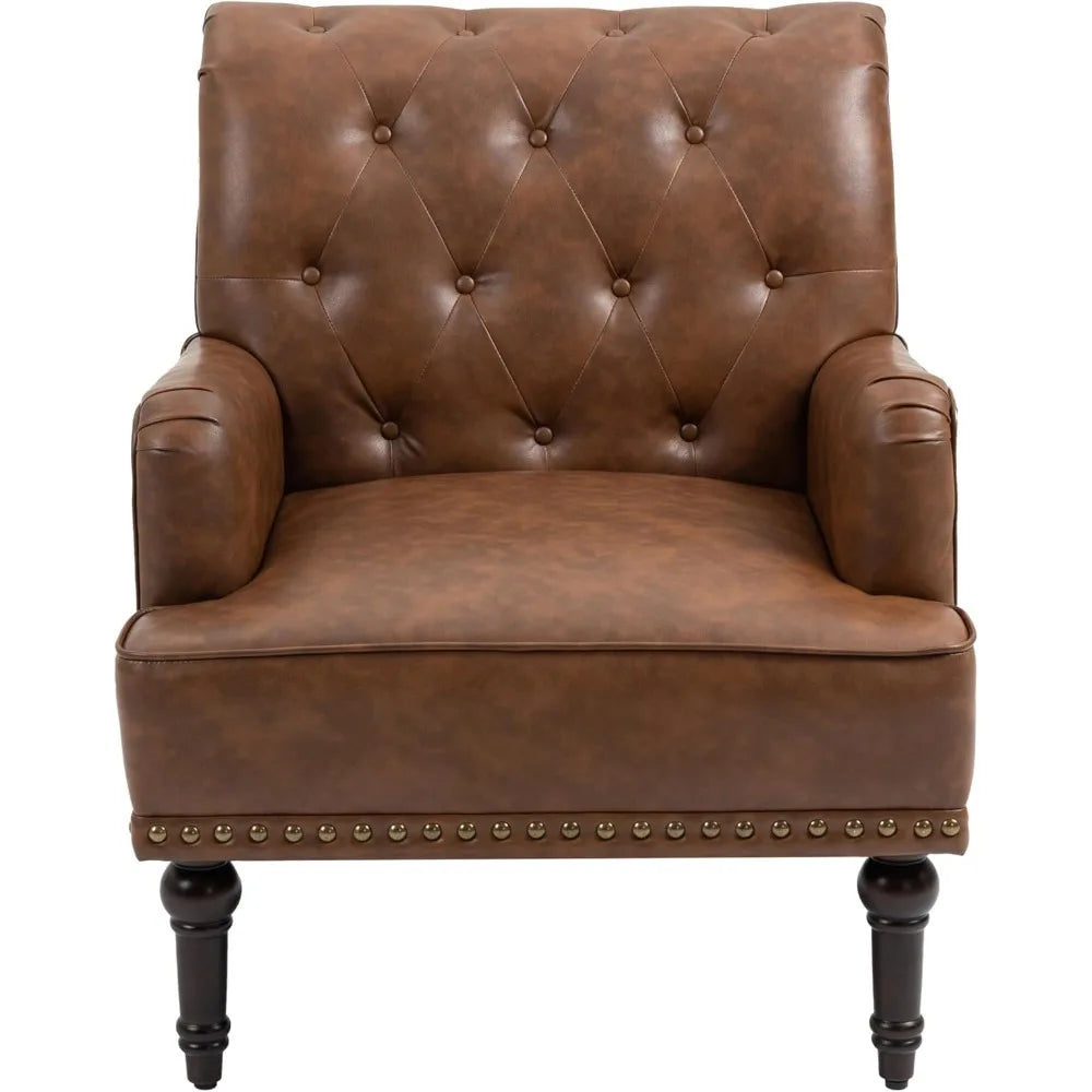 PU Leather Accent Chair, Modern Upholstered Armchair for Living Room, Comfy Arm Chair Single Sofa Reading Seat with Wooden Legs