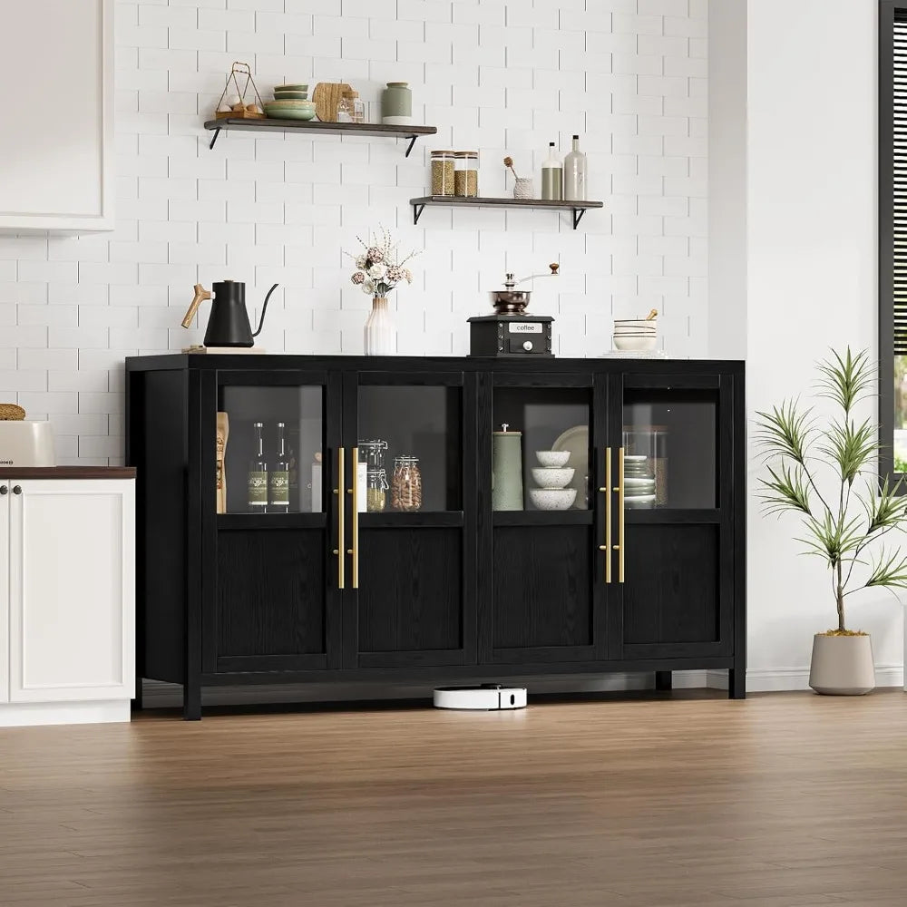 Guangbai Sideboard Buffet Cabinet Glass Doors Farmhouse