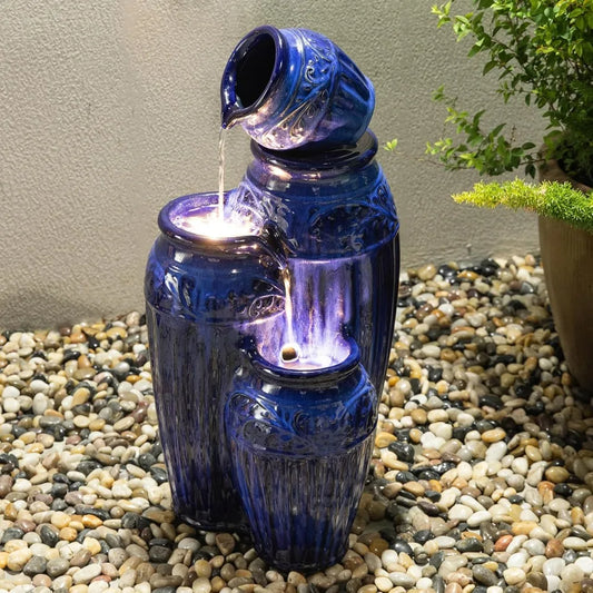 Glitzhome Outdoor Garden Water Fountain With Led Lights