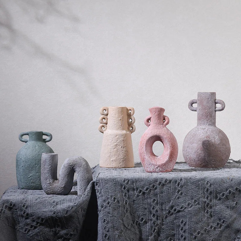 Function Retro Ceramic Vase Hand Made Grain Pottery Decor