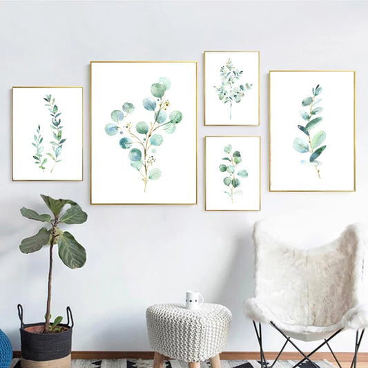 Eucalyptus Watercolor Print Floral Leaf Botanical Greenery Leaves Art Canvas Painting Green Wild Posters Home Wall Art Decor