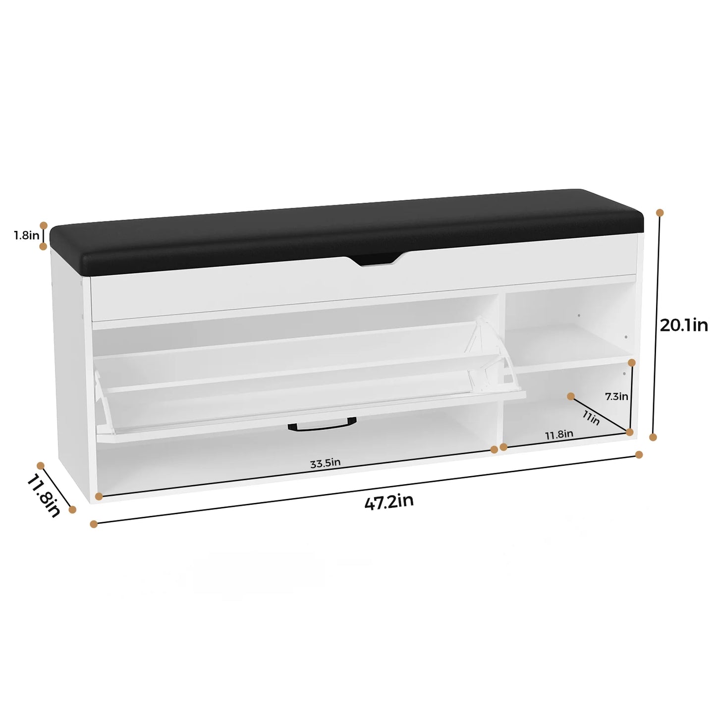 VOWNER Shoe Bench Cabinet With Flip Drawer And Compartments