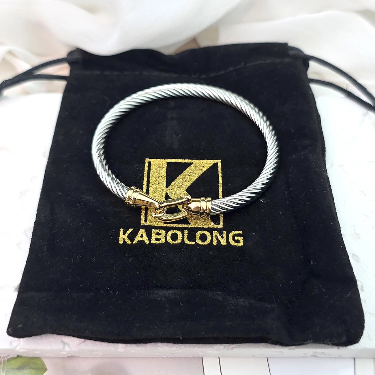 Kabolong Twisted Stainless Steel Cable Bracelet for Women