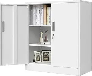 Color Locking Storage Cabinet With 2 Drawers And Shelf