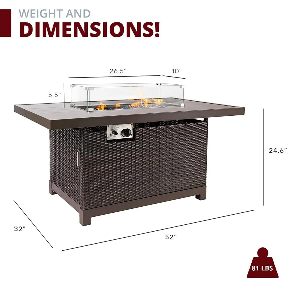 Outdoor Propane Fire Pit Table 50000 BTU Aluminum Rattan