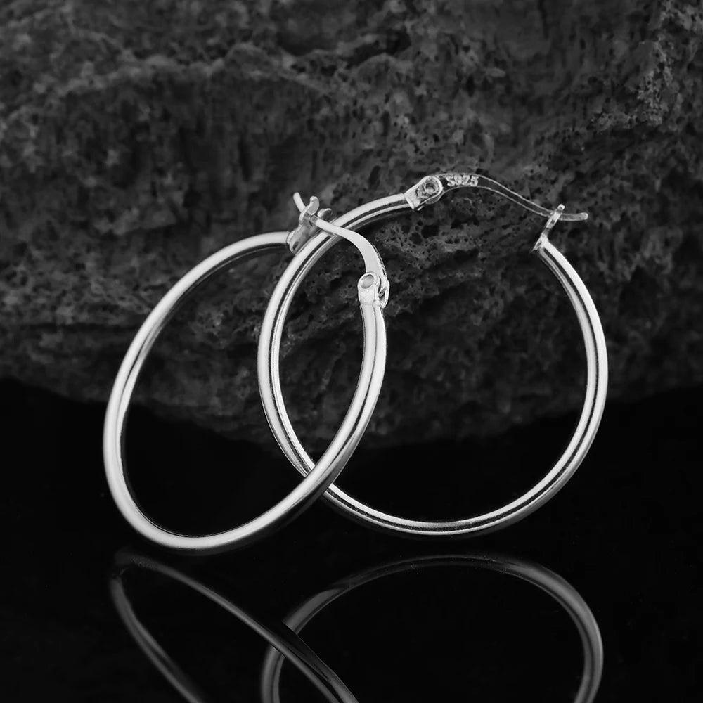 925 Sterling Silver Hoop Earrings For Women Girl's Smooth Circle Loop Statement Earrings Fashion Fine Jewelry Gift Stock in USA