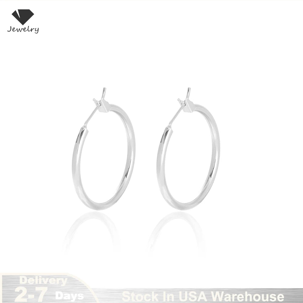 925 Sterling Silver Hoop Earrings For Women Girl's Smooth Circle Loop Statement Earrings Fashion Fine Jewelry Gift Stock in USA