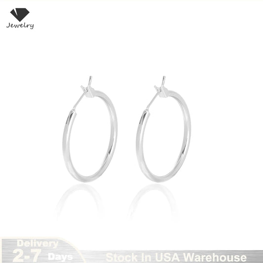 925 Sterling Silver Hoop Earrings For Women Girl's Smooth Circle Loop Statement Earrings Fashion Fine Jewelry Gift Stock in USA