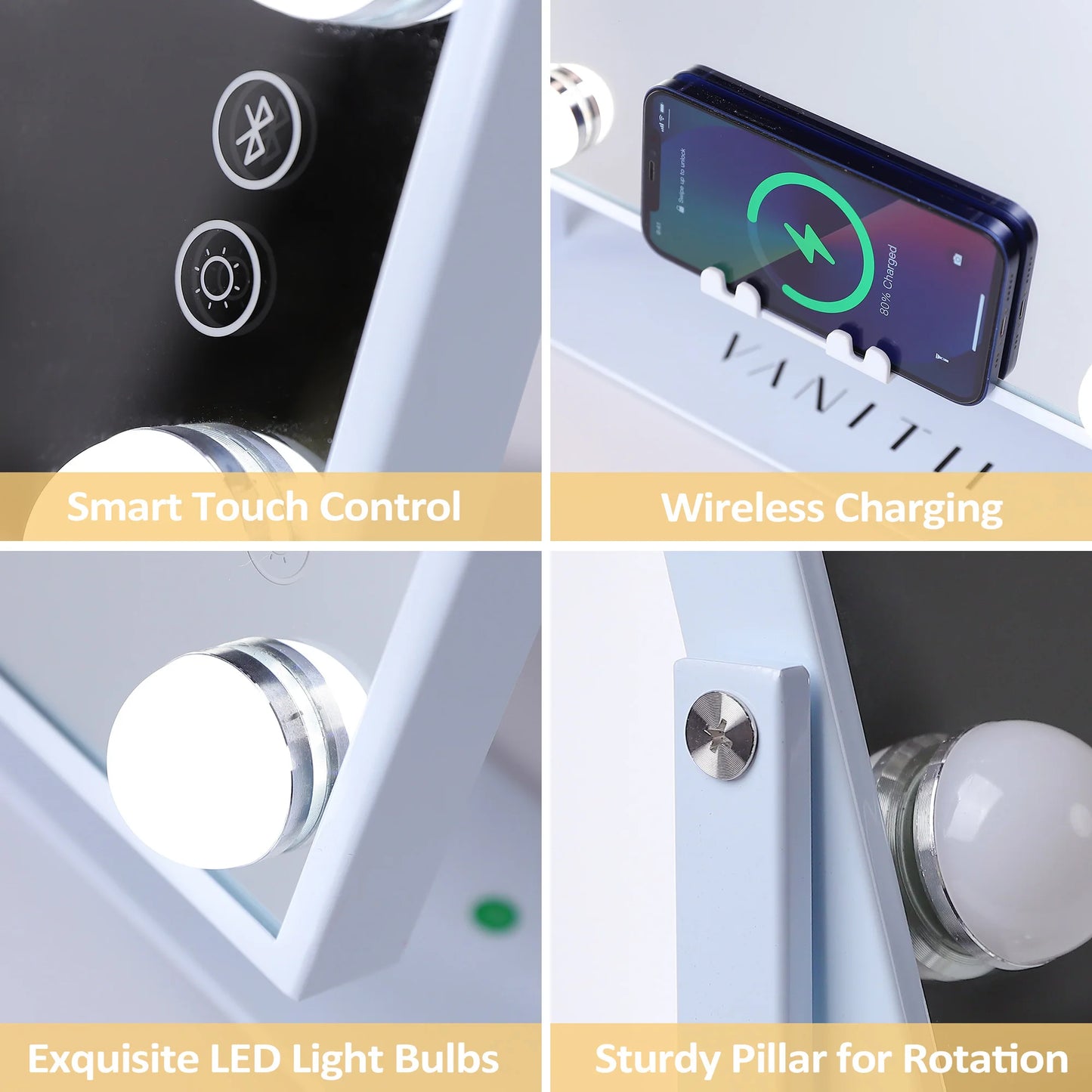Fenchilin Vanity Mirror With Lights Wireless Charger