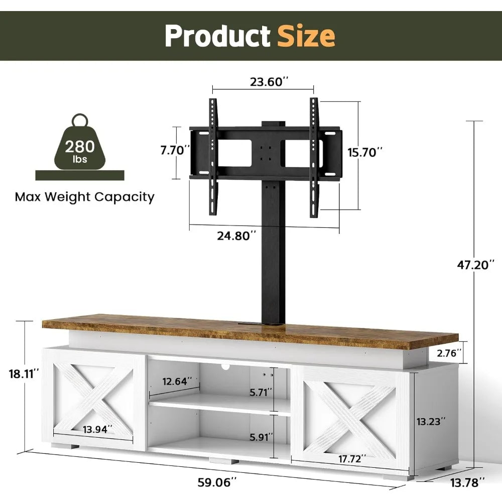 Angduo Farmhouse TV Stand With Mount And Led Light