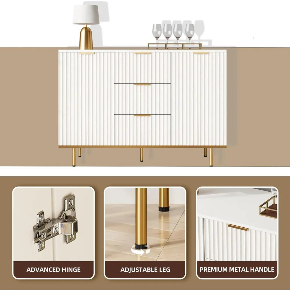 General Use Fluted Sideboard Cabinet With Doors And Drawers