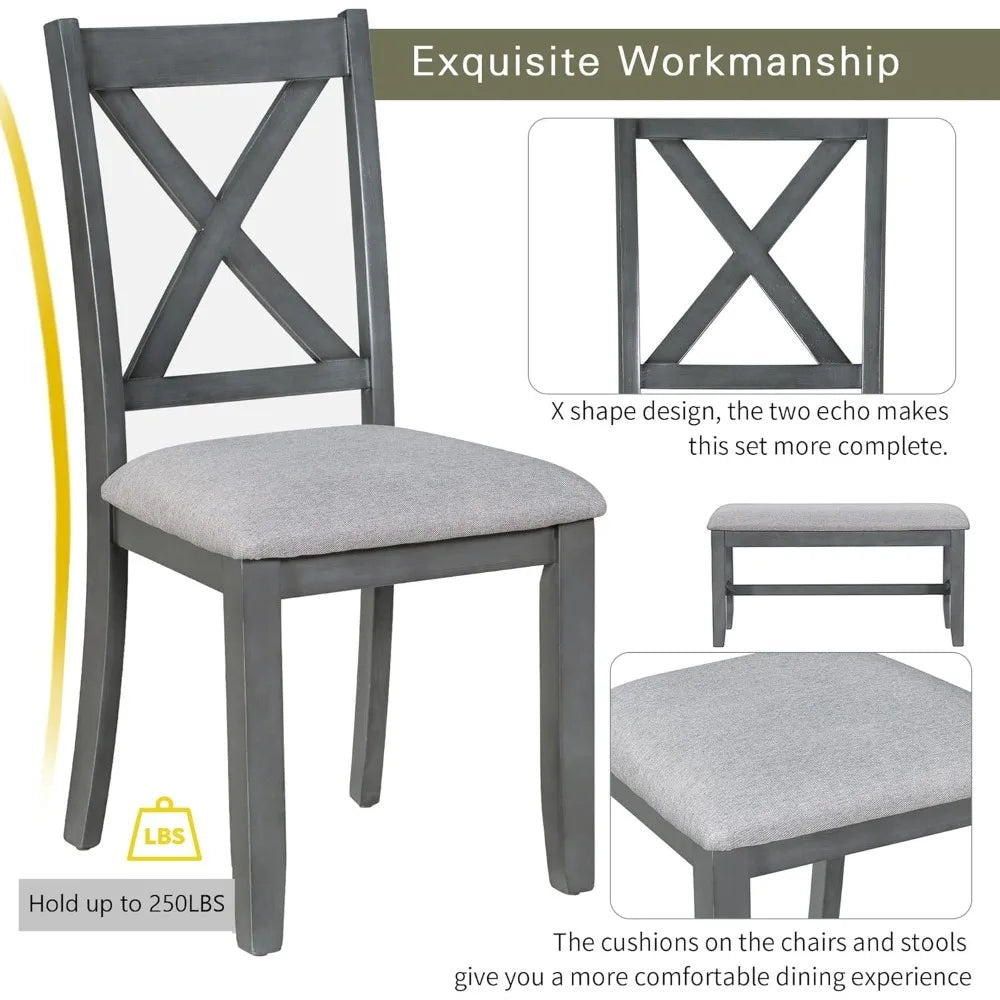 MKDK Rustic Farmhouse Dining Table Set With Foldable Chairs