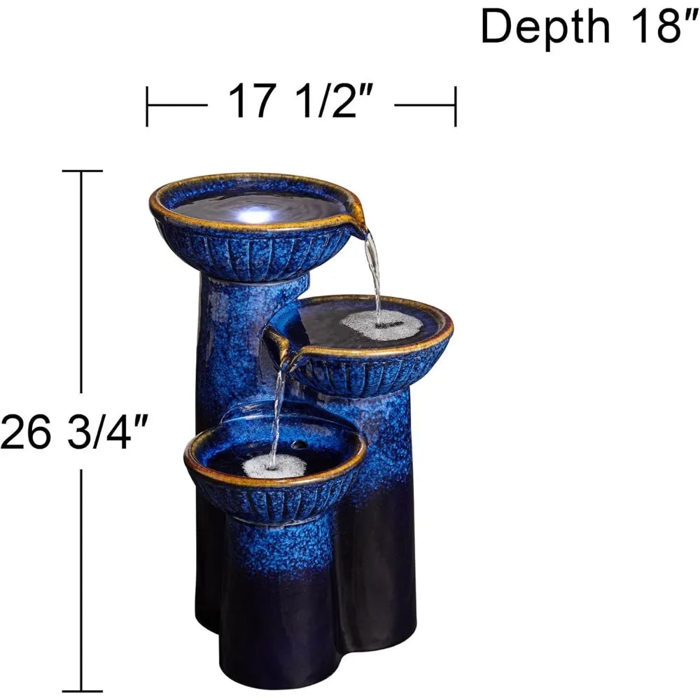 John Timberland Three Bowl Outdoor Floor Water Fountain LED