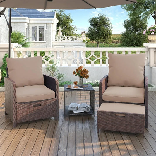 Outdoor Wicker Balcony Furniture With Ottoman Side Table