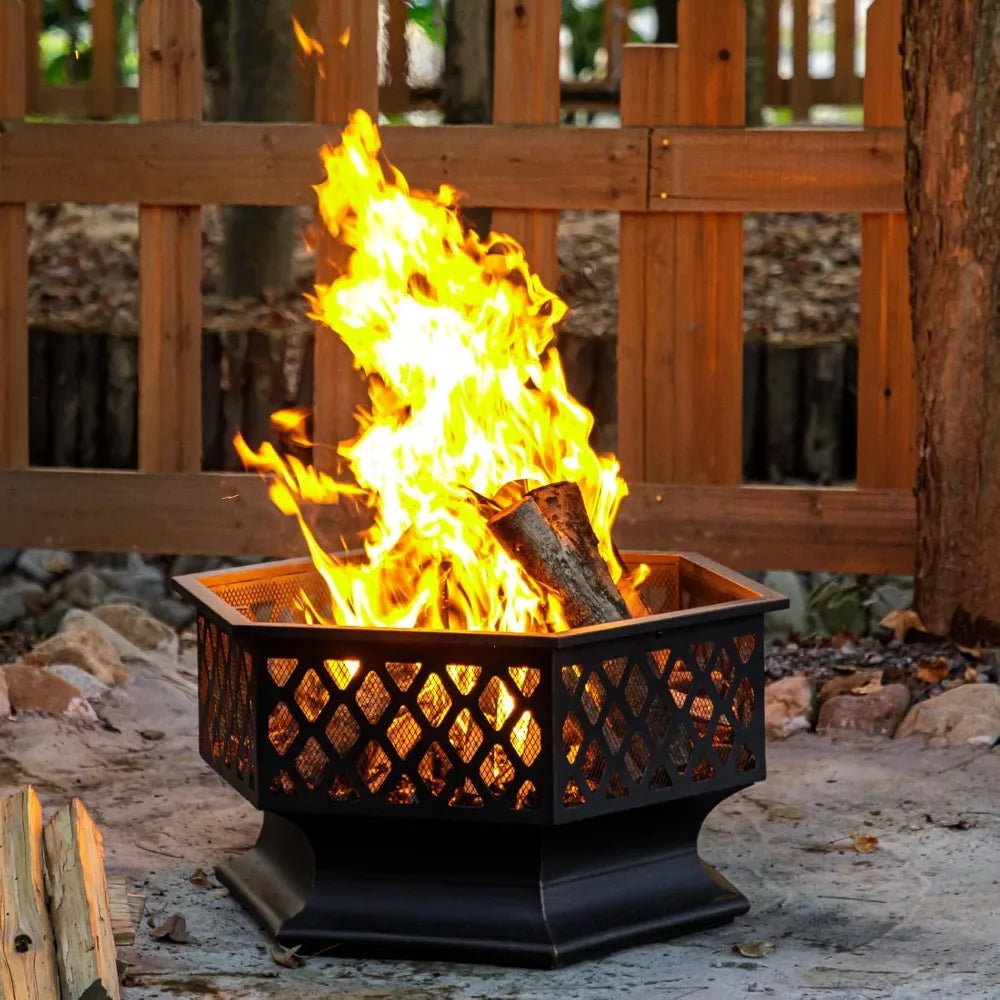 Hexagonal Outdoor Wood Burning Fire Pit For Patio Backyard