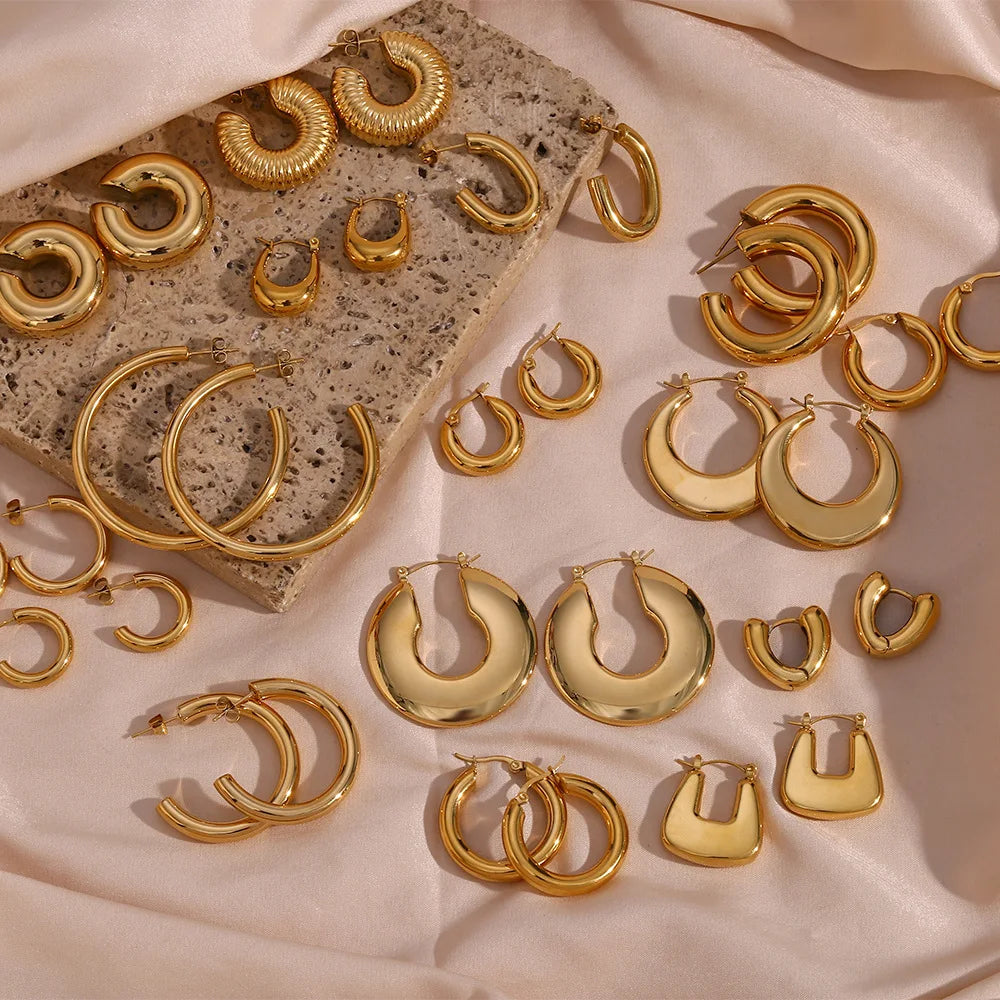 DOREMI 14K Gold Plated Lightweight Chunky Open Hoops | Gold Hoop Earrings for Women