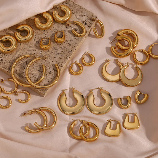 DOREMI 14K Gold Plated Lightweight Chunky Open Hoops | Gold Hoop Earrings for Women