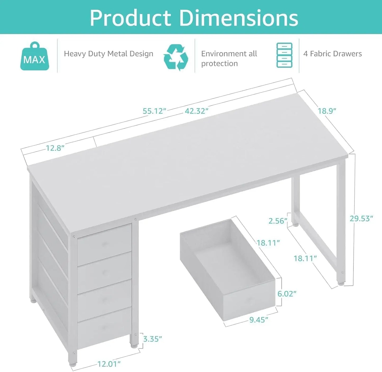 General Modern Computer Desk With Drawers For Home Office