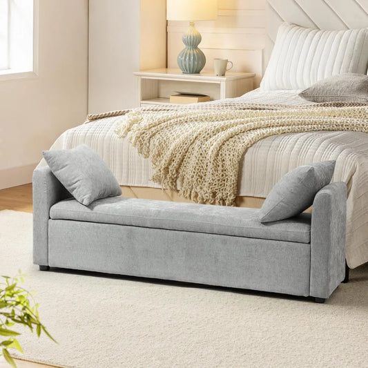 Modern Storage Ottoman Bench With Arms And Soft Pillows