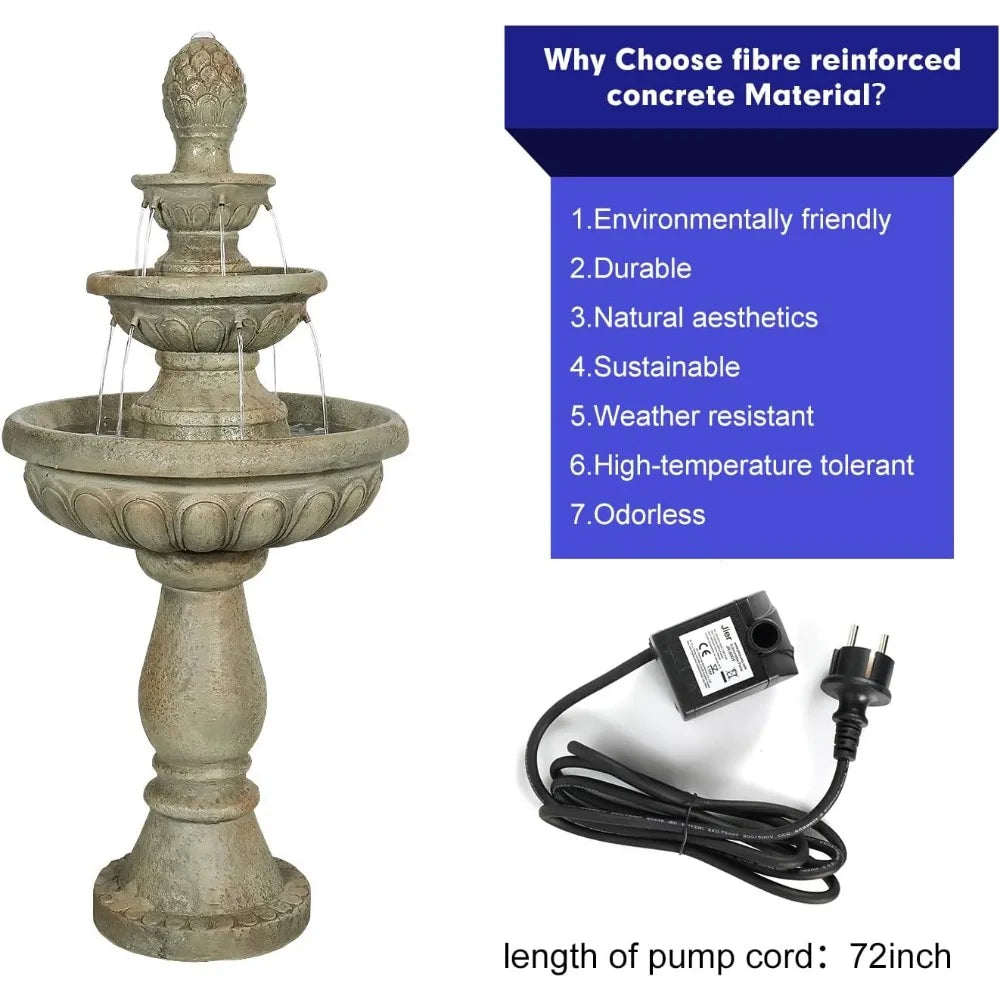 Sunjet Modern Concrete Outdoor Fountain 3 Tier Garden