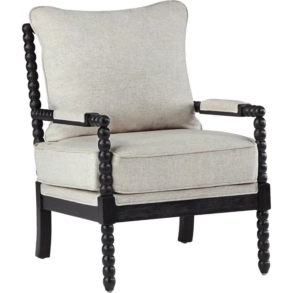 TANGXU Linen Spindle Back Accent Chair With Wood Frame