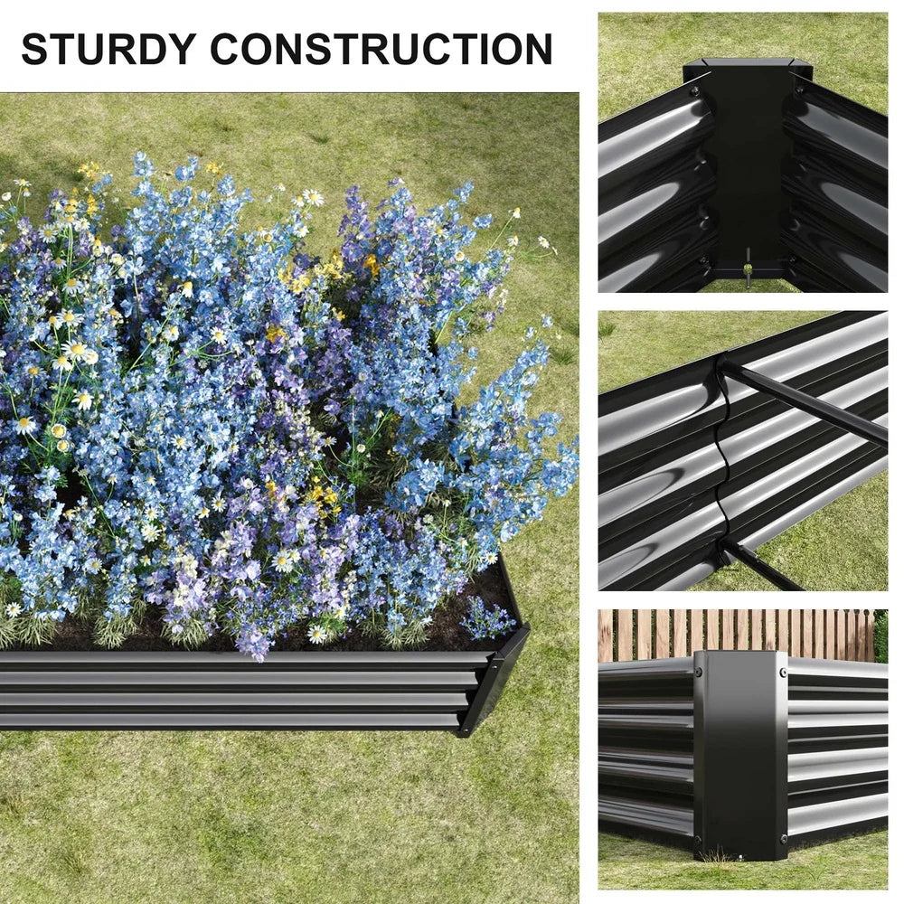 Metal Raised Garden Bed Kit Outdoor Planter for Vegetables Galvanized Steel Sturdy Weather Resistant Easy Assembly Planter Box