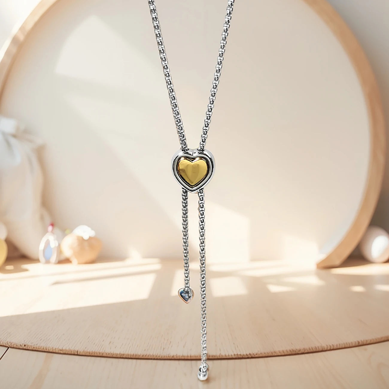 KABOLONG Stainless Steel Heart Necklace With Adjustable Y Shape