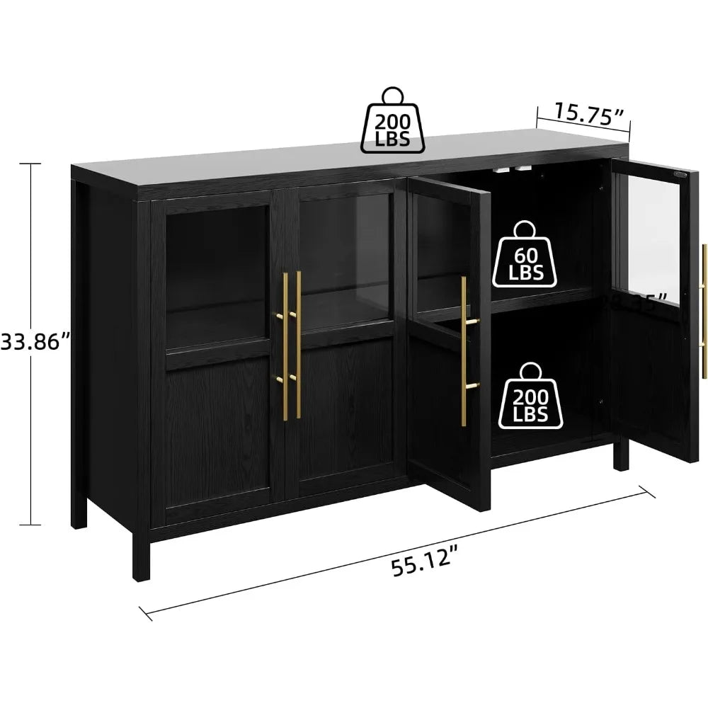 Guangbai Sideboard Buffet Cabinet Glass Doors Farmhouse
