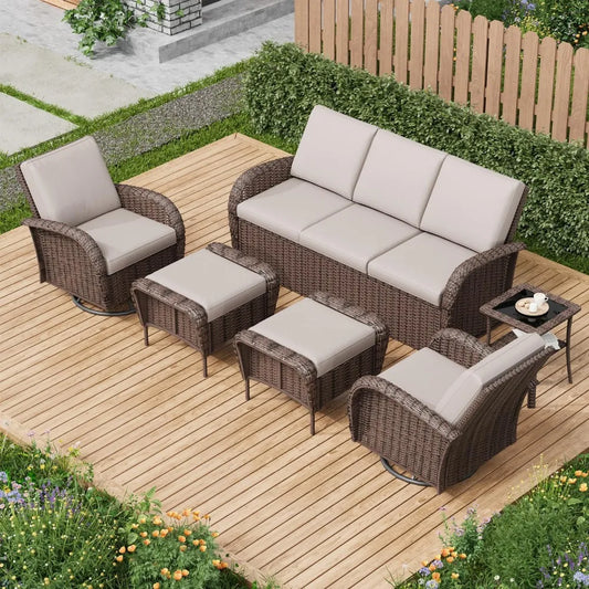 General Outdoor Swivel Chairs Set 6 Pieces Rattan Wicker