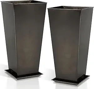 Worth Garden Glazed Metal Planters Set of 2 Square Pots